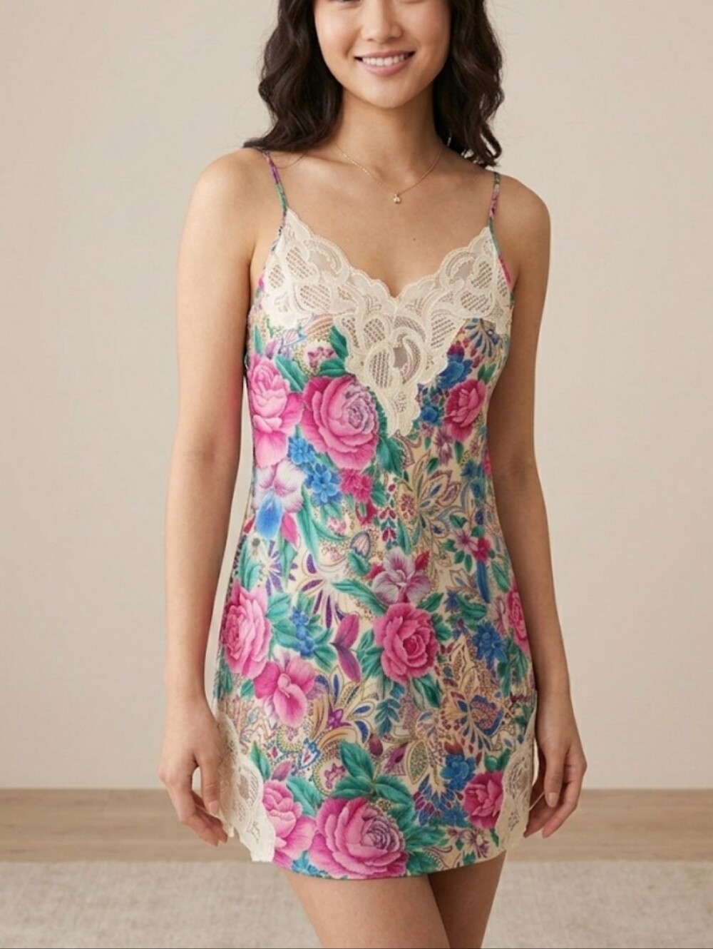 Vintage Victoria’s Secret Gold Label Floral Lace Satin Slip Dress Pink Medium - Picture 15 of 15